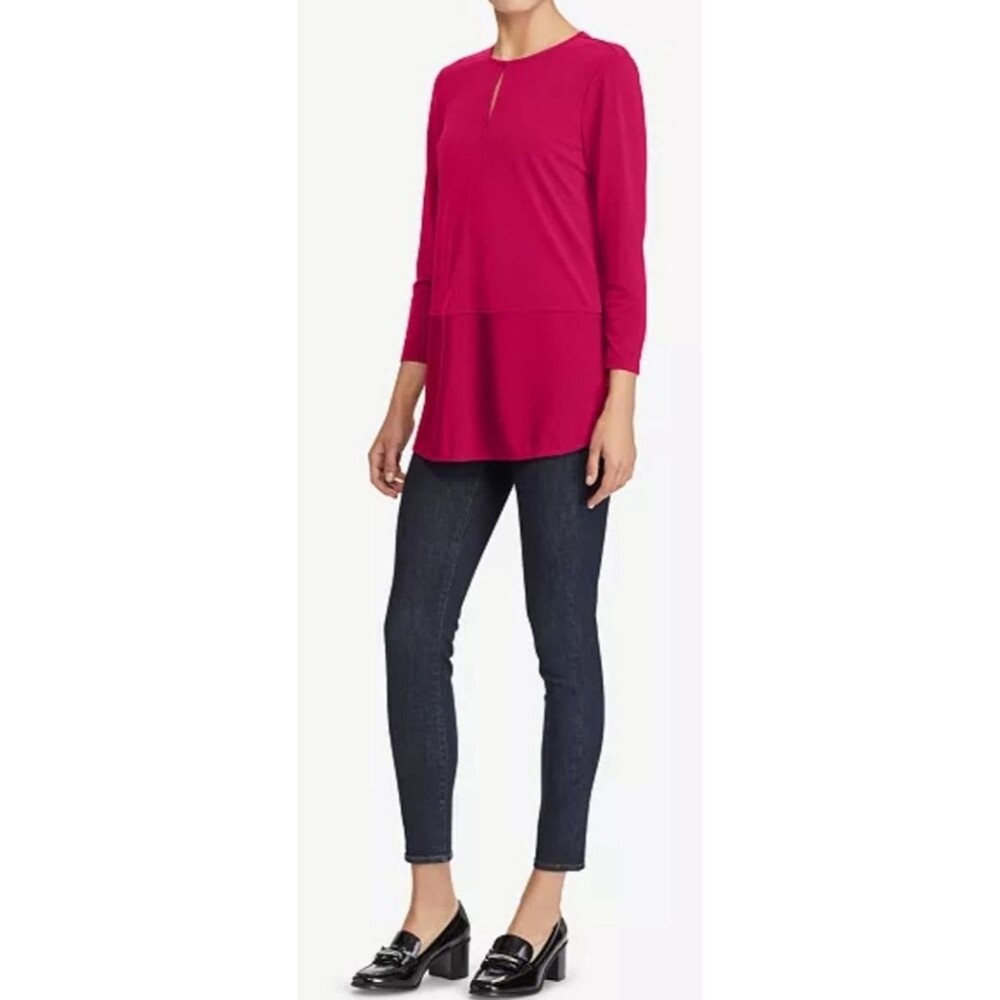 Lauren Ralph Lauren Womens XL Red 3/4 Sleeve Tunic Blouse Soft Minimalist Party - Picture 3 of 13